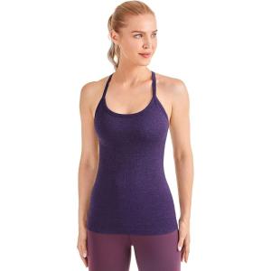 CRZ YOGA Seamless Workout Tank Tops for Women Racerback Athletic Camisole Sports Shirts with Built in Bra(Berry Purple)