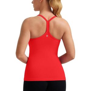 CRZ YOGA Seamless Workout Tank Tops for Women Racerback Athletic Camisole Sports Shirts with Built in Bra(Dark Red)