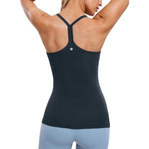 CRZ YOGA Seamless Workout Tank Tops for Women Racerback Athletic Camisole Sports Shirts with Built in Bra(True Navy)