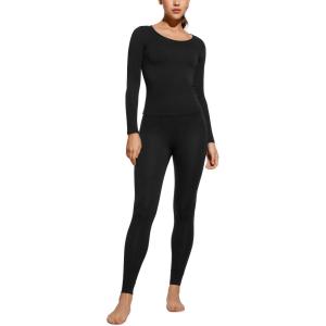 CRZ YOGA Soft Thermal Underwear Sets for Women Lightweight Long Johns Base Layer Pajamas Warm Top Bottom(Black)