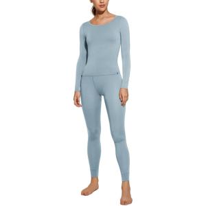 CRZ YOGA Soft Thermal Underwear Sets for Women Lightweight Long Johns Base Layer Pajamas Warm Top Bottom(Cambric Blue)