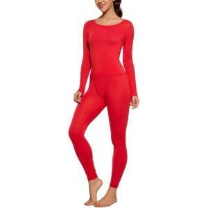 CRZ YOGA Soft Thermal Underwear Sets for Women Lightweight Long Johns Base Layer Pajamas Warm Top Bottom(Deep Red)