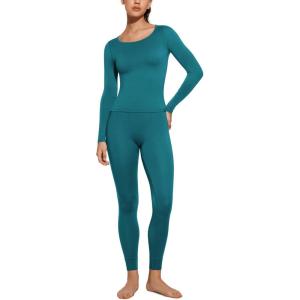 CRZ YOGA Soft Thermal Underwear Sets for Women Lightweight Long Johns Base Layer Pajamas Warm Top Bottom(Green Jade)