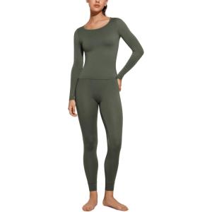 CRZ YOGA Soft Thermal Underwear Sets for Women Lightweight Long Johns Base Layer Pajamas Warm Top Bottom(Light Army Green)