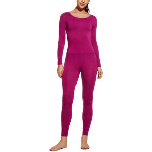 CRZ YOGA Soft Thermal Underwear Sets for Women Lightweight Long Johns Base Layer Pajamas Warm Top Bottom(Magenta Purple 2)