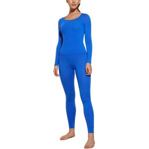 CRZ YOGA Soft Thermal Underwear Sets for Women Lightweight Long Johns Base Layer Pajamas Warm Top Bottom(Sparkle Blue)