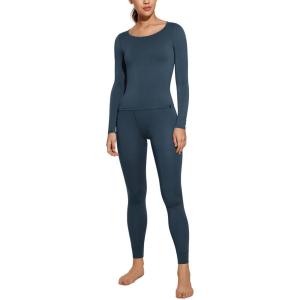CRZ YOGA Soft Thermal Underwear Sets for Women Lightweight Long Johns Base Layer Pajamas Warm Top Bottom(Stelindigo)