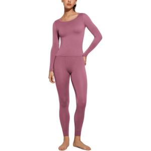CRZ YOGA Soft Thermal Underwear Sets for Women Lightweight Long Johns Base Layer Pajamas Warm Top Bottom(Velvet Dust)