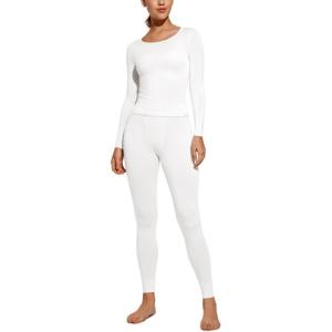 CRZ YOGA Soft Thermal Underwear Sets for Women Lightweight Long Johns Base Layer Pajamas Warm Top Bottom(White 4)