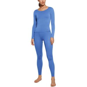 CRZ YOGA Soft Thermal Underwear Sets for Women Lightweight Long Johns Base Layer Pajamas Warm Top Bottom(Wild Indigo)