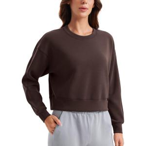 CRZ YOGA SoftAura Pullover Sweatshirt for Women – Crewneck Workout Casual Basic Fall Sweat Shirts(Hot Fudge Brown)