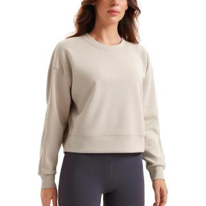 CRZ YOGA SoftAura Pullover Sweatshirt for Women – Crewneck Workout Casual Basic Fall Sweat Shirts(Mojave Tan)