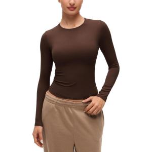CRZ YOGA Softembrace Crewneck Long Sleeve Shirts for Women – Casual Going Out Tops Soft Basic Fitted Tight Fall T-Shirts(Lava Brown)