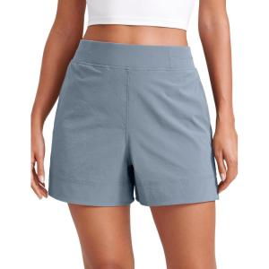 CRZ YOGA Stretch Womens Shorts Casual 4″ Linerless High Waisted V Slit for Athletic Hiking Dress Golf with Pockets(Belgian Blue)