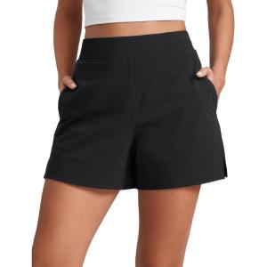 CRZ YOGA Stretch Womens Shorts Casual 4″ Linerless High Waisted V Slit for Athletic Hiking Dress Golf with Pockets(Black)