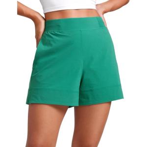 CRZ YOGA Stretch Womens Shorts Casual 4″ Linerless High Waisted V Slit for Athletic Hiking Dress Golf with Pockets(Cascadia Green)