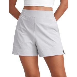 CRZ YOGA Stretch Womens Shorts Casual 4″ Linerless High Waisted V Slit for Athletic Hiking Dress Golf with Pockets(Platinum Grey)