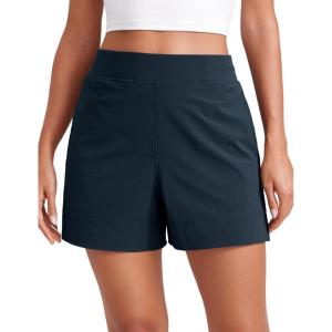 CRZ YOGA Stretch Womens Shorts Casual 4″ Linerless High Waisted V Slit for Athletic Hiking Dress Golf with Pockets(True Navy)
