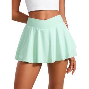 CRZ YOGA Tennis Skirts for Women Crossover High Waisted Ruffle Layered Workout Athletic Golf Skort with Pockets(Mint Moment)