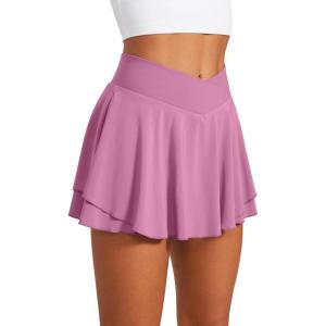 CRZ YOGA Tennis Skirts for Women Crossover High Waisted Ruffle Layered Workout Athletic Golf Skort with Pockets(Velvet Dust)