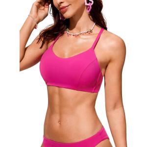 CRZ YOGA Tie Back Bikini Tops for Women – Padded Lace Up V Neck Swim Bathing Suit Bra(Hibiscus Purple)