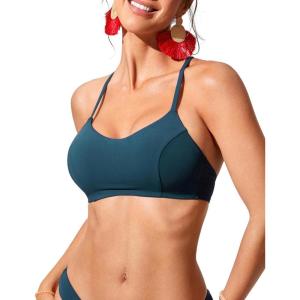 CRZ YOGA Tie Back Bikini Tops for Women – Padded Lace Up V Neck Swim Bathing Suit Bra(Insignia Blue)