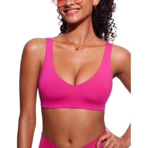CRZ YOGA V Shaped Bikini Tops for Women – Padded Bathing Suit V Back Wide Straps Swim Bra Swimsuit(Granita Pink)