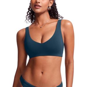 CRZ YOGA V Shaped Bikini Tops for Women – Padded Bathing Suit V Back Wide Straps Swim Bra Swimsuit(Insignia Blue)