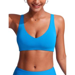 CRZ YOGA V Shaped Bikini Tops for Women – Padded Bathing Suit V Back Wide Straps Swim Bra Swimsuit(Madagascar Blue)