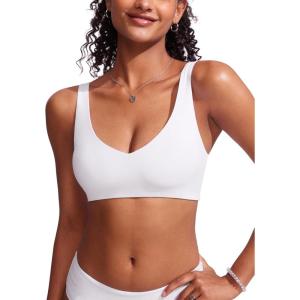 CRZ YOGA V Shaped Bikini Tops for Women – Padded Bathing Suit V Back Wide Straps Swim Bra Swimsuit(White)