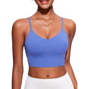 CRZ YOGA V Shaped Longline Bikini Tops for Women – Padded Cropped Adjustable Spaghetti Straps Swimsuit Athletic Bathing Suit(Wild Indigo)