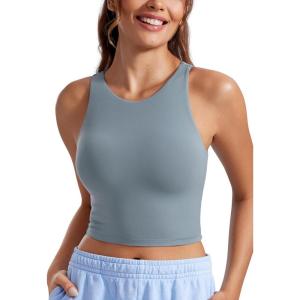 CRZ YOGA Womens Butterluxe Double Lined Cropped Tops High Neck Racerback Tanks Sleeveless Casual Workout Crop Shirts(Belgian Blue)