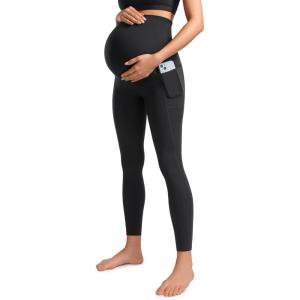 CRZ YOGA Womens Butterluxe Maternity Leggings with Pockets Over The Belly 25″ – Workout Active Yoga Pregnancy Pants Soft(Black)