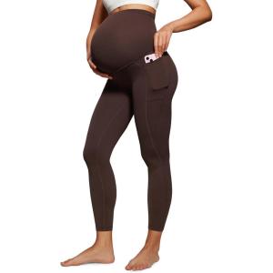 CRZ YOGA Womens Butterluxe Maternity Leggings with Pockets Over The Belly 25″ – Workout Active Yoga Pregnancy Pants Soft(Hot Fudge Brown)