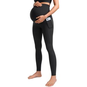 CRZ YOGA Womens Butterluxe Maternity Leggings with Pockets Over The Belly 28″ – Soft Workout Active Yoga Pregnancy Pants(Black)