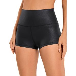 CRZ YOGA Womens Butterluxe Matte Faux Leather Biker Shorts 2.5” – High Waist Workout Yoga Spandex(Black)