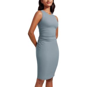 CRZ YOGA Womens Butterluxe Summer Sleeveless Midi Dresses Casual Work Cocktail Party Ruched Pencil Bodycon(Belgian Blue)