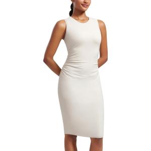 CRZ YOGA Womens Butterluxe Summer Sleeveless Midi Dresses Casual Work Cocktail Party Ruched Pencil Bodycon(Milky White (Bone))