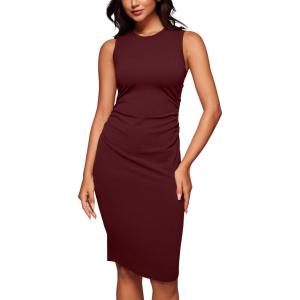 CRZ YOGA Womens Butterluxe Summer Sleeveless Midi Dresses Casual Work Cocktail Party Ruched Pencil Bodycon(Red Merlot)