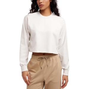 CRZ YOGA Womens Fleece Cropped Sweatshirts Crewneck Long Sleeve Double Raw Hem Workout Casual Pullover Tops(Milky White (Bone))