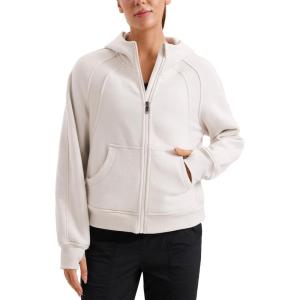 CRZ YOGA Womens Fleece Lined Full Zip Hoodies Oversized Long Sleeve Casual Workout Hooded Sweatshirt with Thumb Holes(Milky White (Bone))