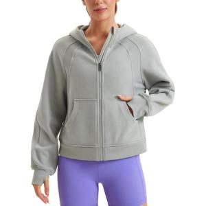 CRZ YOGA Womens Fleece Lined Full Zip Hoodies Oversized Long Sleeve Casual Workout Hooded Sweatshirt with Thumb Holes(Sterling)
