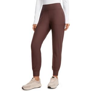 CRZ YOGA Womens Fleece Lined Workout Joggers with Pockets 27.5″ – Hiking Running Outdoor Pants Water Resistant Winter Warm(Taupe)