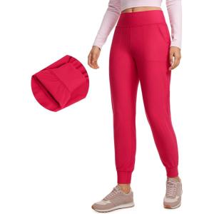 CRZ YOGA Womens Fleece Lined Workout Joggers with Pockets 27.5″ – Hiking Running Outdoor Pants Water Resistant Winter Warm(Viva Magenta)