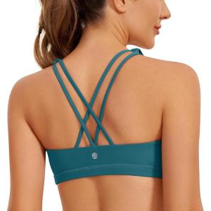 CRZ YOGA Women’s Light Support Strappy Sports Bra – Low Cut Wirefree Padded Yoga Cami Criss Cross Back(Borealis Green)