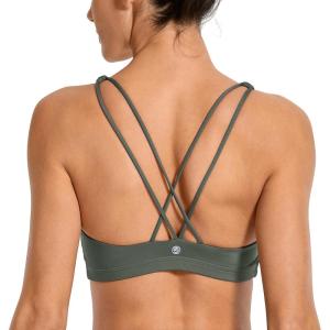 CRZ YOGA Women’s Light Support Strappy Sports Bra – Low Cut Wirefree Padded Yoga Cami Criss Cross Back(Grey Sage)