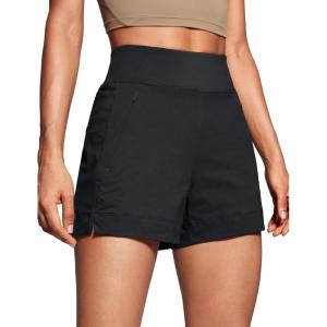 CRZ YOGA Women’s Lightweight Mid Rise Hiking Shorts 4” – Stretch for Athletic Summer Travel Outdoor Golf with Zip Pockets(Black)