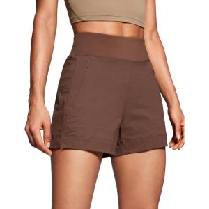 CRZ YOGA Women’s Lightweight Mid Rise Hiking Shorts 4” – Stretch for Athletic Summer Travel Outdoor Golf with Zip Pockets(Coffee Brown)