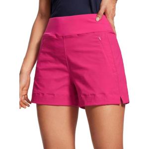 CRZ YOGA Women’s Lightweight Mid Rise Hiking Shorts 4” – Stretch for Athletic Summer Travel Outdoor Golf with Zip Pockets(Granita Pink)