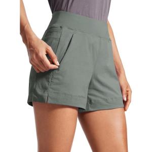 CRZ YOGA Women’s Lightweight Mid Rise Hiking Shorts 4” – Stretch for Athletic Summer Travel Outdoor Golf with Zip Pockets(Grey Sage)